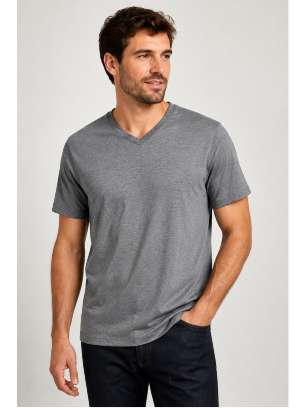 Men's Alfani V-Neck Short Sleeve T-Shirt, Grey, Size L